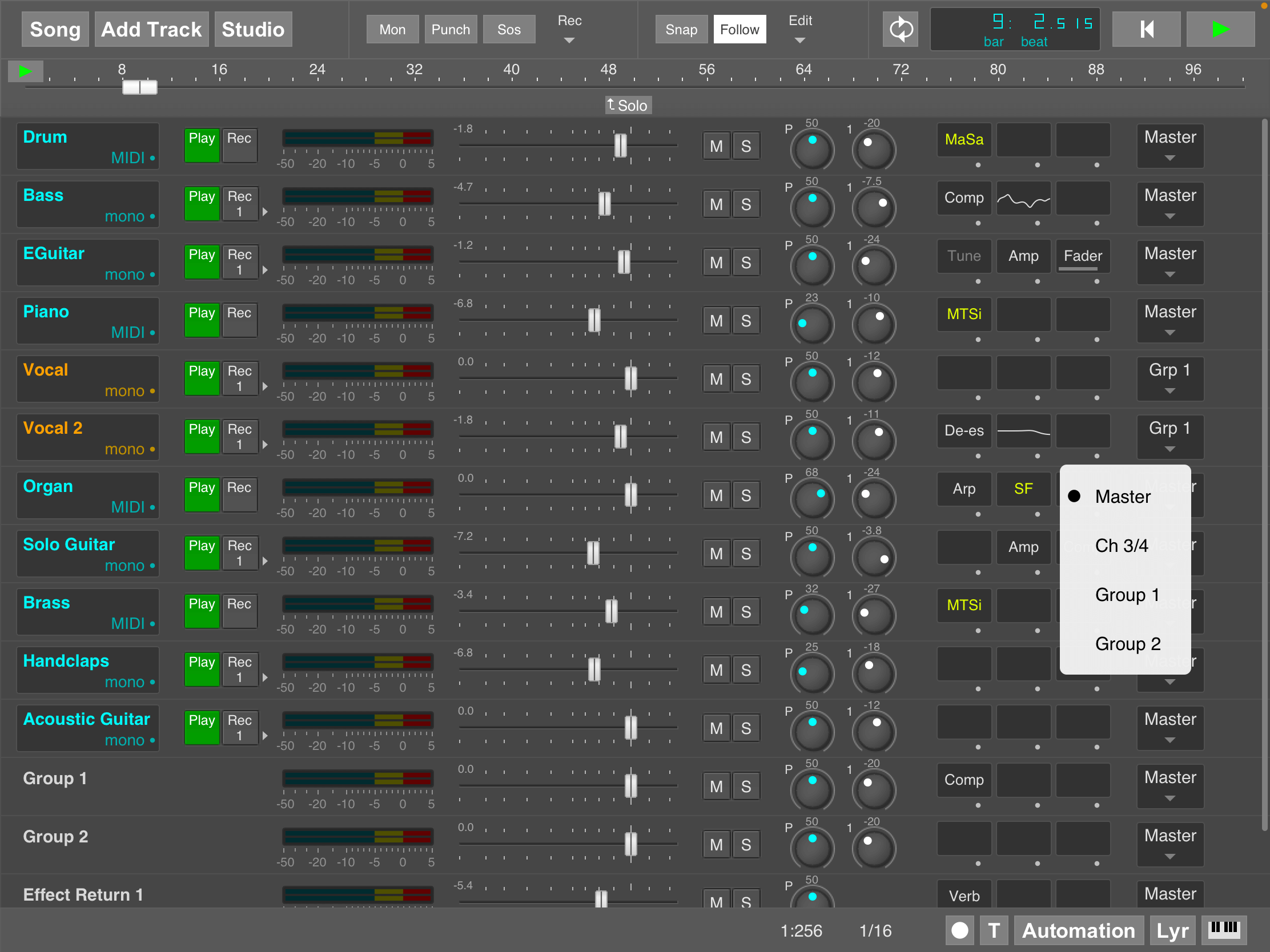 Two Group sections and four analog outputs